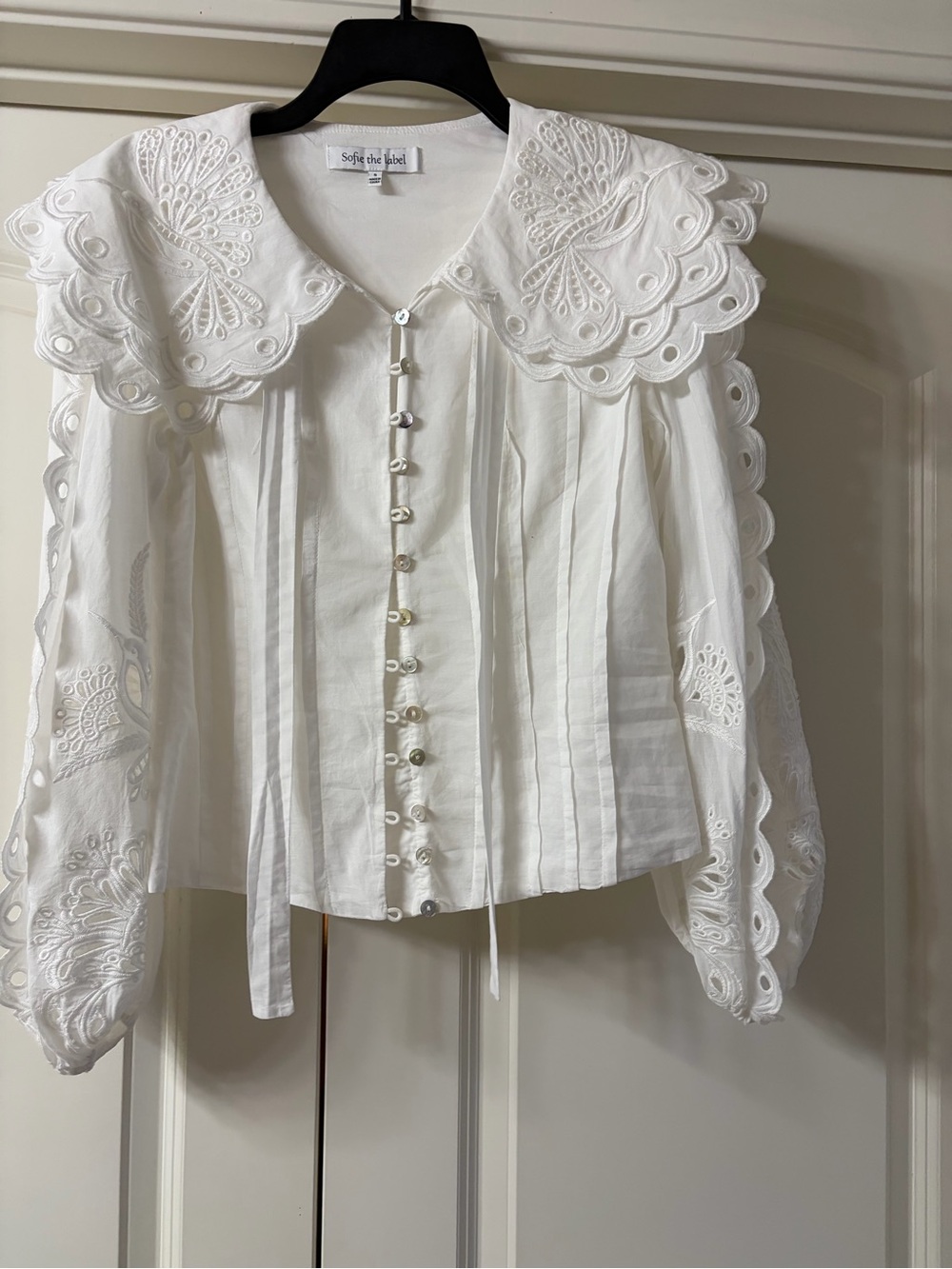 Sofie the Label White Embroidered Scalloped Collar Blouse